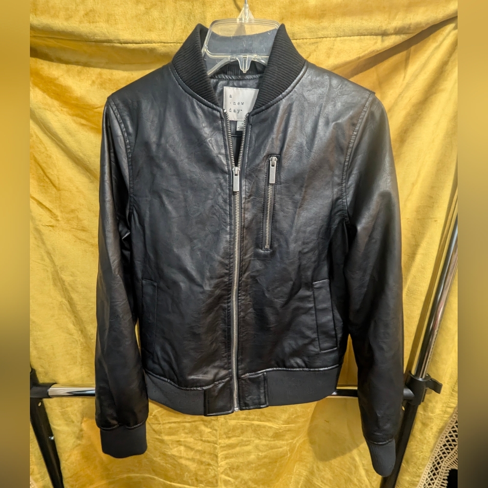 Faux Leather Black Bomber Jacket Size S by a new day from Target. NWOT